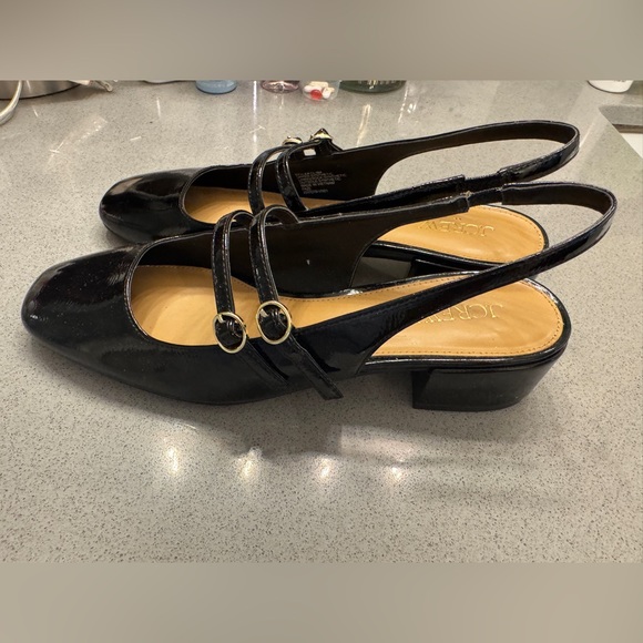 J. Crew Mart Jane Black Patent Leather Slingback Heels - Picture 2 of 6